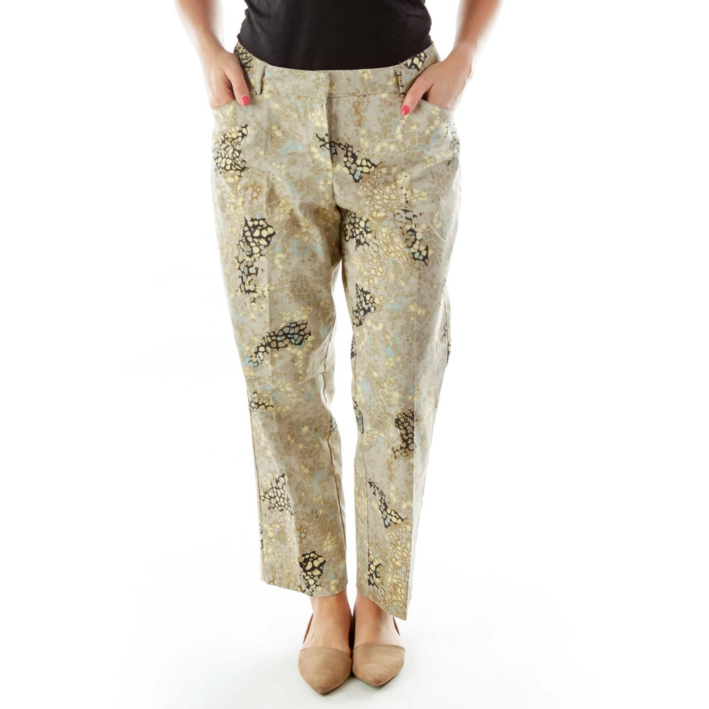 Zac & Rachel Snakeskin Pebble Design Trouser Pants Straight Leg Ankle